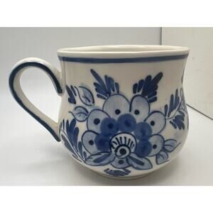 Hand Painted Delft Ceramic COFFEE MUG Blue Floral